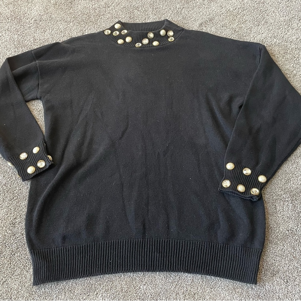 Vintage 1991 Aftershock Rhinestone Embellished Sweater XL